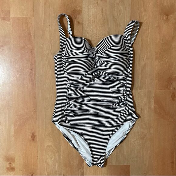 Niptuck Black and White Striped One Piece Swimsuit - Picture 1 of 6